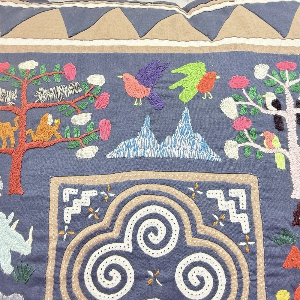 Hmong Story Cloth Paj Ntaub Pillow Cover Hand Embroidered Textile Art 18x18